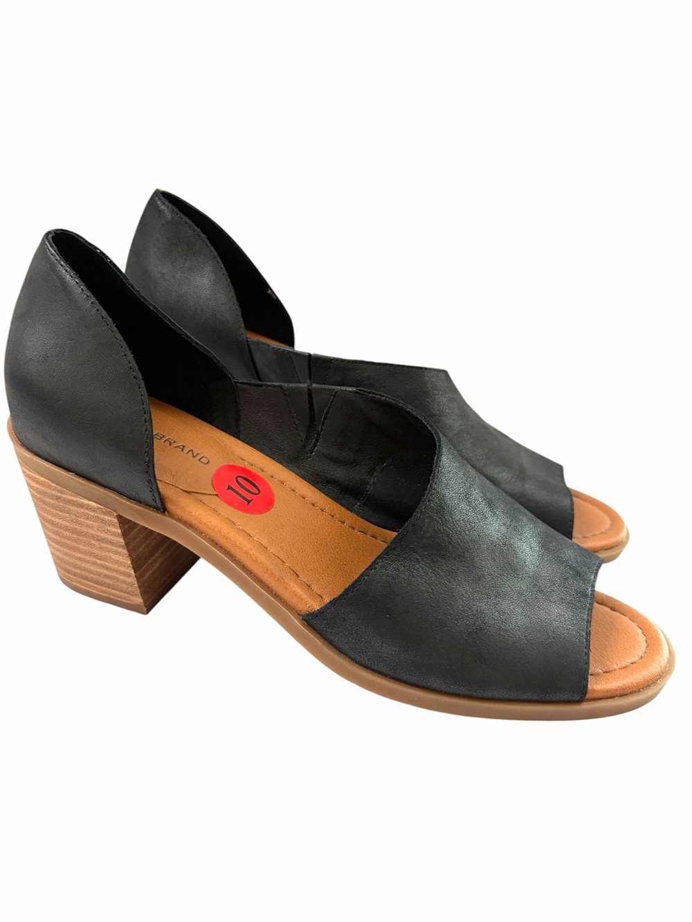 NWT Lucky Brand Black Leather Wedge Sandals Peep Toe Cutout Casual Boho Size 10